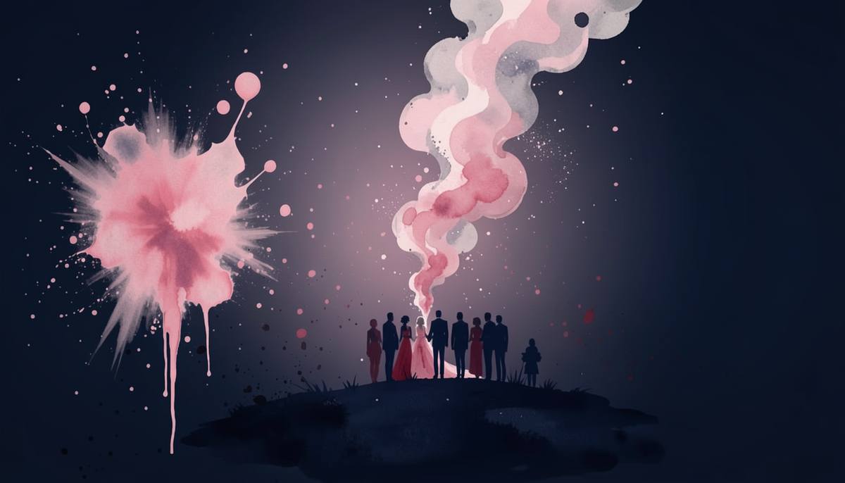 a couple dancing under a moon in watercolor